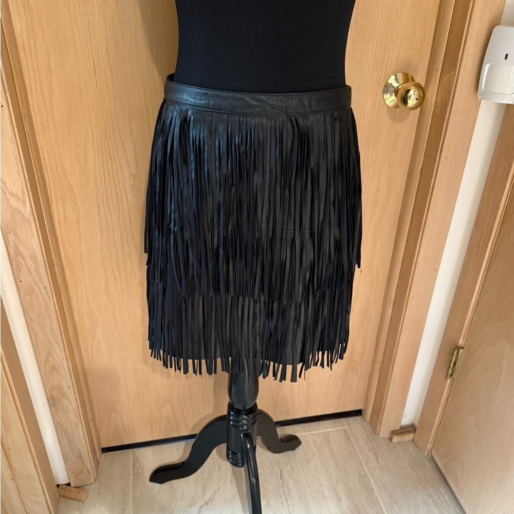 a.n.a Black Faux Leather Fringe Mini Skirt